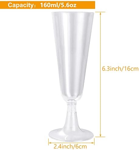JMIATRY 100 Pcs Multi-Use Champagne Flutes, 160ml/5.6oz Plastic Champagne Flutes, Clear Champagne Flutes Great for Wedding, Christmas, Birthday Party and Daily Use
