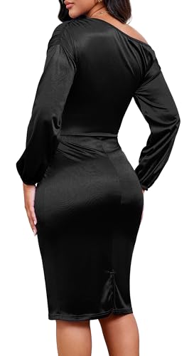 Image of Yiershu Women's Fall Off Shoulder Bodycon Dress Elegant Long Sleeve