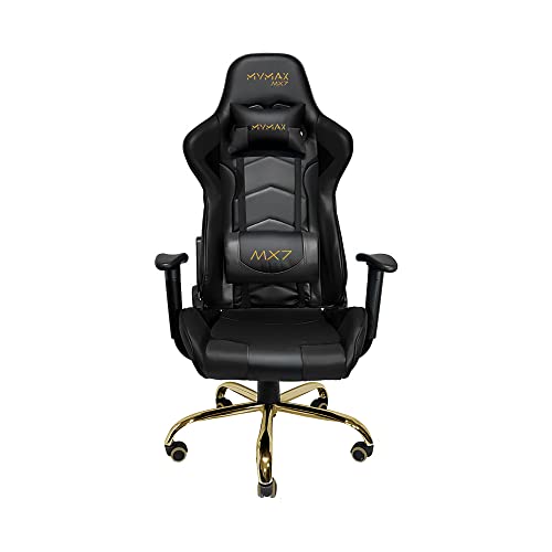MyMAX Cadeira Gamer MX7 Giratoria Preto Gold Edition, Modelo: 011532