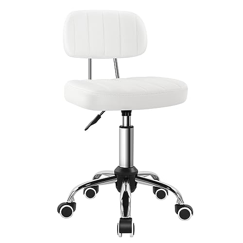 BFTOU Taburete giratorio cuadrado blanco con rueda para trabajo, spa, tienda, masaje, altura ajustable y rentable, silla con respaldo