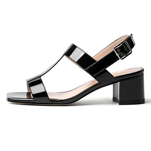 SHOWFOREST Women's Casual Slingback Office Ankle Strap Fashion Patent Square Toe Chunky Low Heel Pumps Shoes 2 Inch2