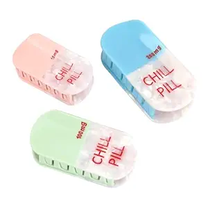 Chill Pill Acetate Hair Claw Clips for Women, Set of 3, Pink, Blue, Green