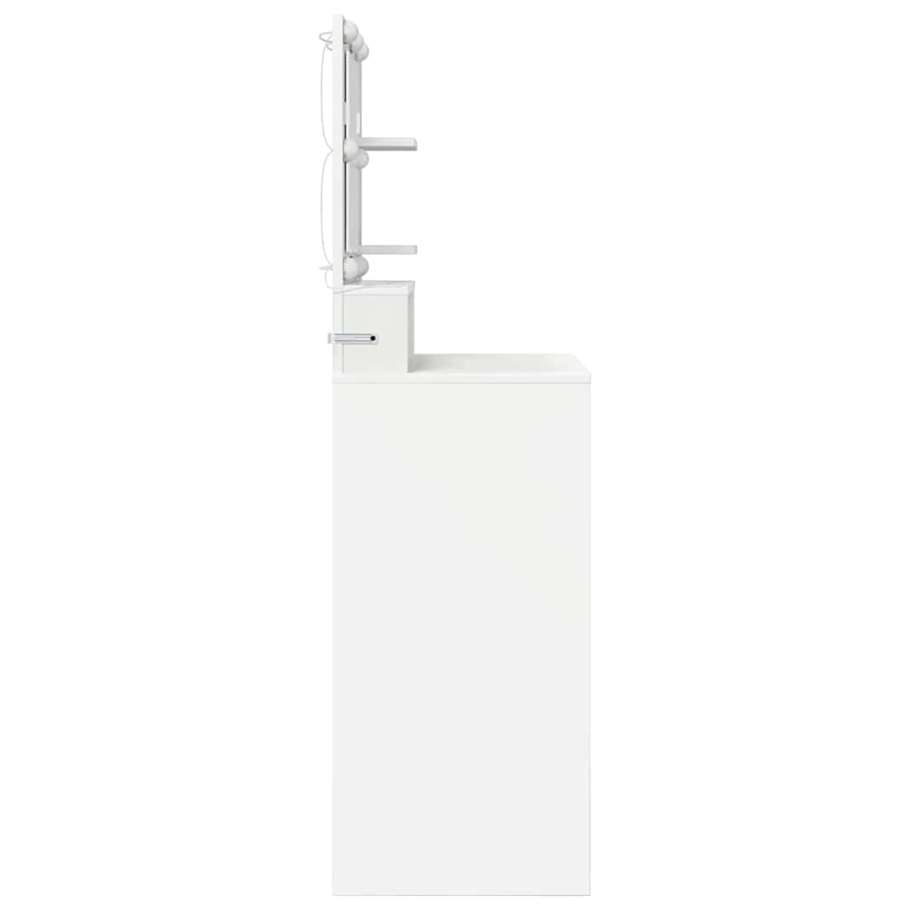 Tavolo da toeletta con specchio e illuminazione a LED, bianco, 80 x 39,6 x 135 cm, in legno con cassetto, vano portaoggetti e tappetino di ricarica wireless, per camera da letto, cameretta