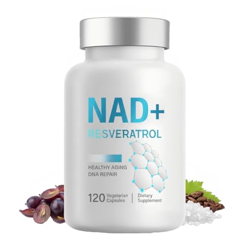 NAD+ Resveratrol 1000mg, 120 Gélules Anti Âge Bio NADH Supplément, Pour Le Soutien De L Énergie Cellulaire Et Du Vieillissement En Bonne Santé Végétariennes