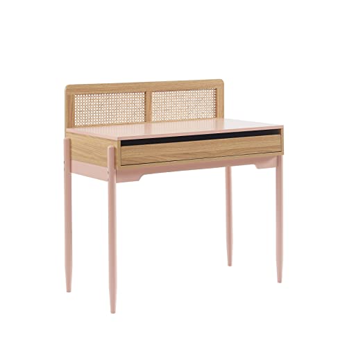 BAÏTA Bureau Enfant Pablo Rose et cannage rotin