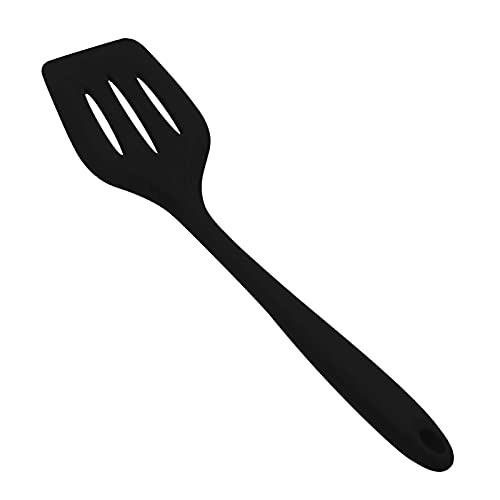 Image of Baskety Silicone Turner Spatula /Slotted Spatula, High Heat Resistant to 480F, Hygienic One Piece Design, Non Stick Rubber Kitchen Utensil for Fish, Eggs, Pancakes, Wok Black Pack of 1