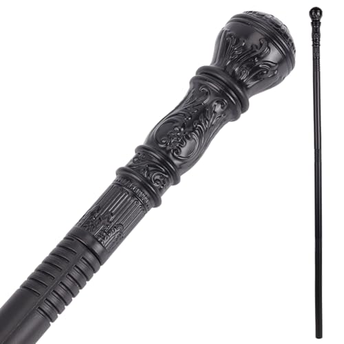 Image of GORGECRAFT Wizard Staff Wand Victorian Cane Prop Halloween Cosplay Vintage Walking Stick 116cm Long Antique Plastic Punk Scepter Costume Prop with Black Round Top Knob Pretend Play Royalty Wand
