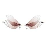 SOESFOUFU Unisex Dragonfly Wing Shape Sunglasses Lightweight Metal Frame Irregular Frameless Sun Shades Hinge Party Eyewear for Women Men Vintage Style