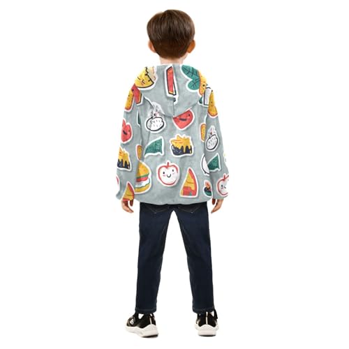 Cartoon Stickers Girls Fleece Jacket Girls Fall Jacket Girls Zip Up Hoodie Girls Sherpa Jacket 2-10T4