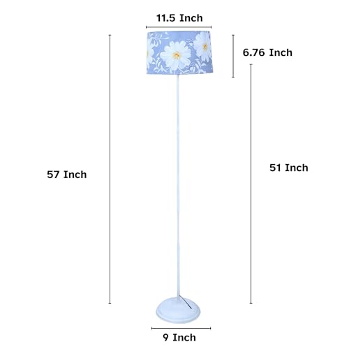 Image of tu casa White Metal-Iron Base Foldable Floor Lamps with Narcissue Floral Print & Satin Shade for Bedroom, Living Room, Lounge, Office Area, Gifting Without Bulb for Home Decoration (Height - 57 inch)