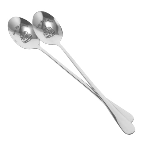 CONGARTENO 2pcs Birthday Spoon Dessert Spoon Porridge Rice Spoon Compact Tea Scoop Pudding Spoon Birthday Spoon Tasting Spoons Ice Cream Spoon Small Spoons Stainless Steel