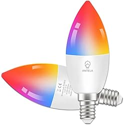 Bombillas Inteligentes En Leroy Merlin ANTELA Bombilla Inteligente LED WiFi Compatible con Alexa/Google Home, 4.5W 385LM E14 RGB Regulable 16 Millones de Colores Blanco Cálido/Frío 2700K-6500K RA80,2PCS