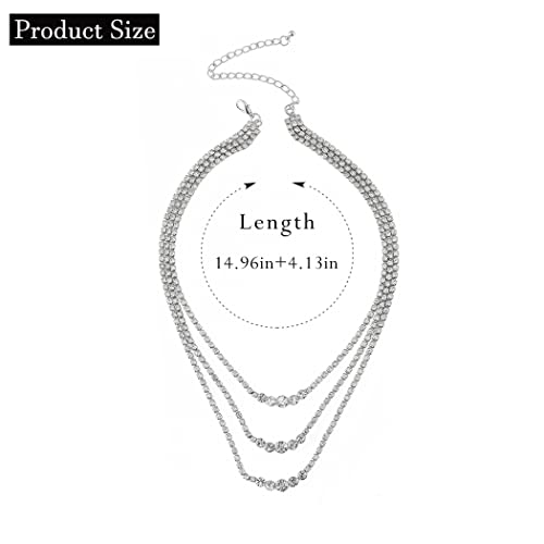 Sixexey Layered Rhinestone Necklaces Silver Crystal Necklace Chains Sparkly Party Necklace Jewelry for Women4