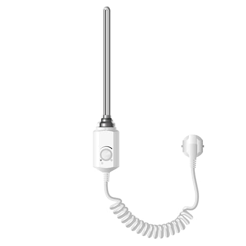 ECD Germany Heizstab 600W Weiß für Badheizkörper, Heizpatrone mit Thermostat für Heizkörper, Elektronischer Temperaturregler, Heizelement mit Stecker, Elektroheizstab für Heizungen & Handtuchtrockner