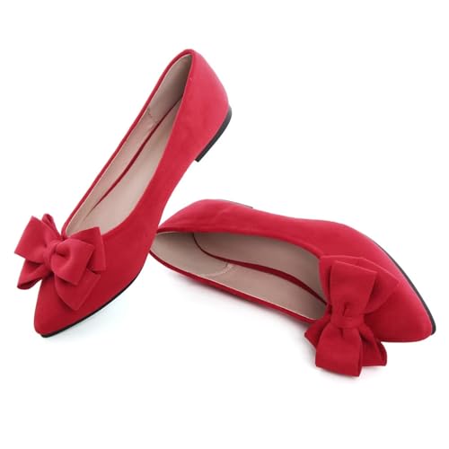 Image of SAILING LU Womens Bowknot Ballet Flats Pointy Toe Suede | Casual Flat Shoes, Dressy Wear to Work, Moccasins, Slip-Ons