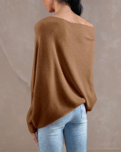 Image of Imily Bela Batwing Boat Neck Sweaters for Women Spring Long Sleeve Soft Knit Loose Baggy Pullover Jumper Top