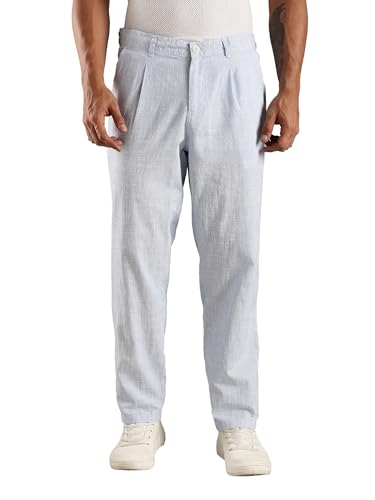 Image of Thomas Scott Men's | Stripes Printed | Premium Linen Blend | Slim Fit | Casual | Chinos | Trouser for Mens