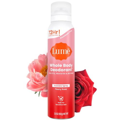 Image of Lume Whole Body Deodorant Spray 3.6oz (Peony Rose) | 72-Hour Odor Control, Aluminum & Baking Soda Free, Whole-Body Deodorant Spray for Women - Safe for Underarms & Private Parts