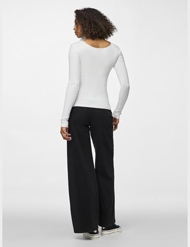 Pieces Nos Donna Pckitte Ls Top Noos B C Maglia A Maniche Lunghe Not Applicable, Bianco (Bright White Bright White), Large - 4