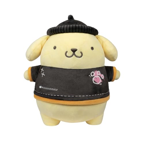 Peluche Pompompurin Punk de 8 pulgadas con detalles de ropa alternativa y felpa suave