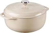 Lodge 4.5 Quart Enameled Cast Iron Dutch Oven with Lid – Dual Handles – Oven Safe up to 500° F or on Stovetop - Use to Marinate, Cook, Bake, Refrigerate and Serve – Sandalwood
