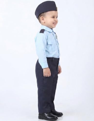 Image of BookMyCostume Indian Air Force Defence Pilot Uniform Kids Fancy Dress Costume - Blue 5-6 years