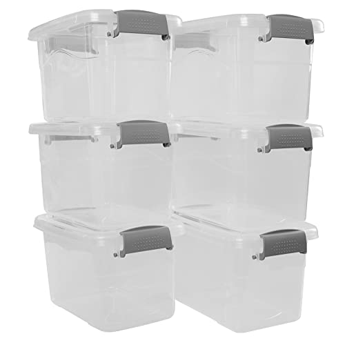 Doryh 5 L Plastic Lidded Storage Bin, 6 Pack Clear Latch Container Box With Handle #TOP10