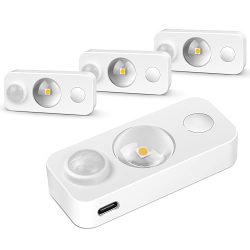 LEDLampsWorld LED Motion Sensor Puck Lights, Rechargeable Under Cabinet Lighting Wireless, Dimmable Night Light, Under Counter Lights for Kitchen, Display Shelf, Closets (4 Pack)