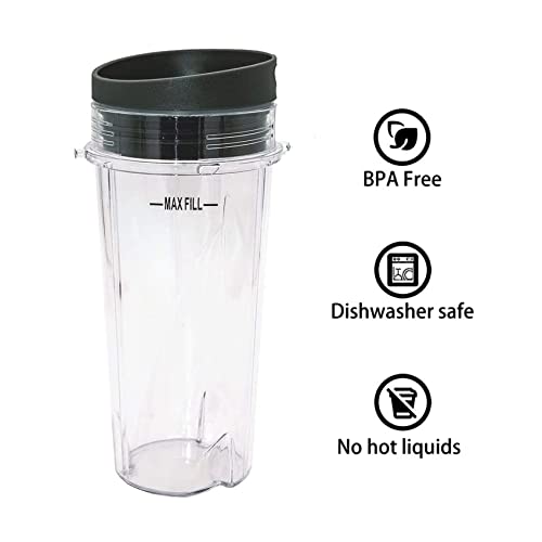 Dsyj 16 Ounce Of Blender Cups & Replacement Parts Single Serve Cup Compatible With Ninja Bl770 Bl771 Bl772 Bl740 Bl780 Bl660 Bl663 Professional Smoothie Blender | 2 Cups & 2 Cups Lid #TOP3