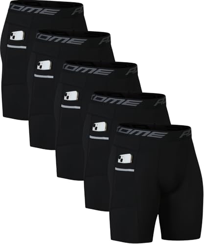 Image of Compression Shorts Men Spandex Sport Gym Shorts Athletic Workout Running Tights Training Underwear(Pocket 5pack)-5black-M