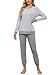 Breampot Schlafanzug Damen Lang Pyjamas Baumwolle Rundhals Nachtwäsche Set Winter Freizeitanzug Schlafanzüge mit Bündchen (Grau, Small)