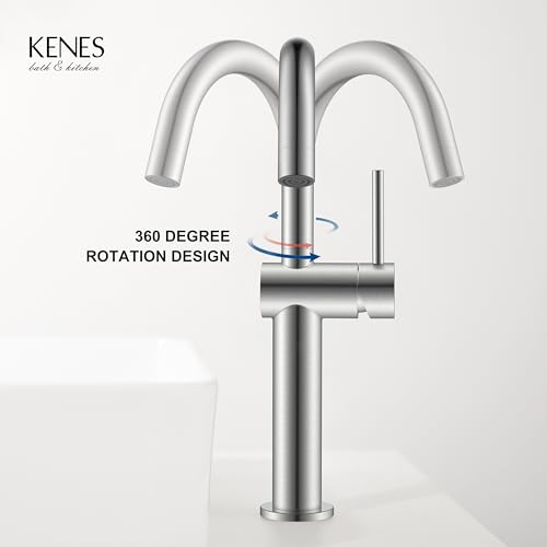 KENES Brushed Nickel Vessel Sink Faucet Single Handle, Tall Bathroom Faucet by KENES - Used condition - Image 8