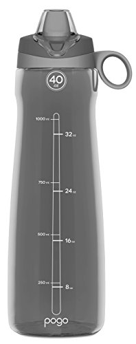 Pogo BPA-Free Plastic Water Bottle with Soft Straw Lid, 40oz (Grey)
