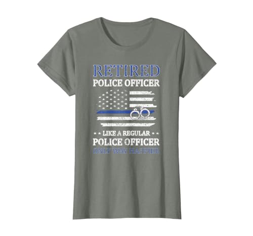Retired Police Officer Policeman Blue Line Flag Cop T-Shirt, Women, Olive Heather, Large