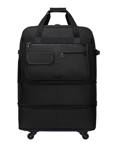 Expandable Water-Resistant Travel Bag Rolling Duffle Bag with Wheels - 360° Spinner Wheels & Wet Pocket Compartment Carry-On for Overnight Trips Needs(Black,24.4 x 13.4 x 35in)