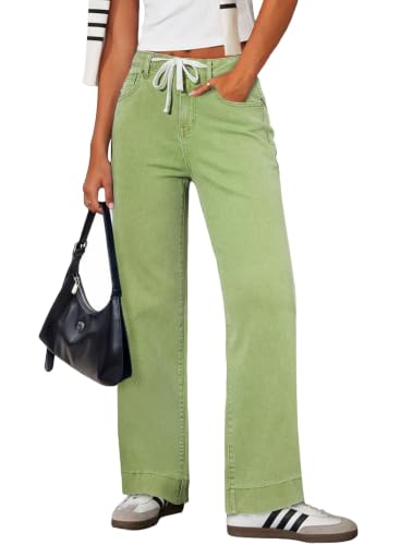 Image of Sidefeel Women's High Waisted Straight Leg Jeans Drawstring Denim Pants