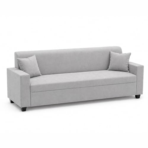 Image of FURNY QualityWood 3 Seater + 1 Seater + 1 Seater Fabric Sofa Set (Light Grey) with Velvet Finish | Durable Comfort | Ideal for Living Room