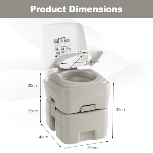 COSTWAY 20L Portable Camping Toilet, Outdoor Flushing Toilet with Level Indicator, Piston Pump Flush & Removable Tank, Emergency Porta Potty for Hiking Caravan (Round Flush Pump,No Level Indicator) - Image 6