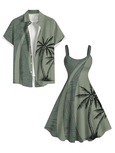ROSE GAL Matchable Couple Hawaiian Coconut Tree Print Shirt or Plus Size Knee Length Fit and Flare Tank Dress2