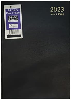 2023 Diary A4 Diary Week to View BLACK | Page A Day | Desk Diary | Hard Backed with Metal Edges for Home and Office Use Etc (DAY A PAGE)