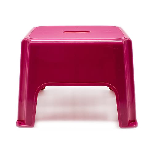 CABLEPELADO Rattan Stool, Plastic Stool, Stackable Stool, Multipurpose Stool, Multipurpose Stool, Low Stool, Supports up to 150 kg, 28.5 cm Height x 44 cm Wide, Pink