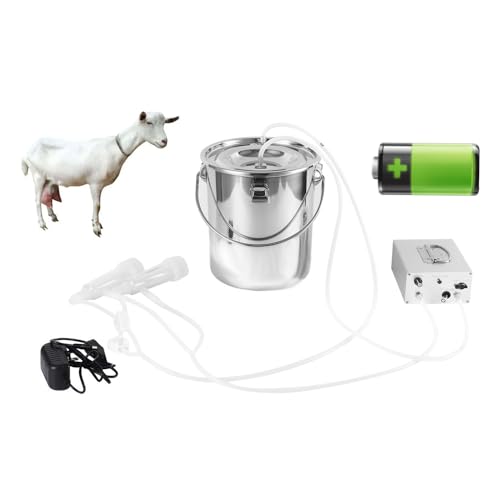 3L Goat Rechargeable Battery Milking Machine with 2 Teat Cups Steel Buckets for Goats
