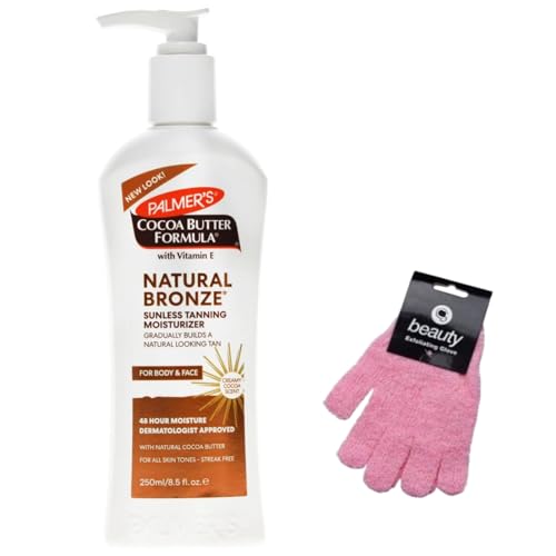 Palmer Cocoa Butter Body Lotion Natural Bronze Vitamin E with - Exfoliating Glove - Gradual Tanning 24-Hour Moisturizer Maintains Tan Deep Hydration Skincare for All Skin Tones Dry Stretch Marks 250ml