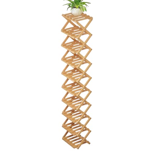 Organizador de zapatos de madera, estante plegable de 10 niveles, estante de pie de 36 x 12 pulgadas con gran capacidad, solución de almacenamiento, muebles para el hogar con diseño resistente, entrad