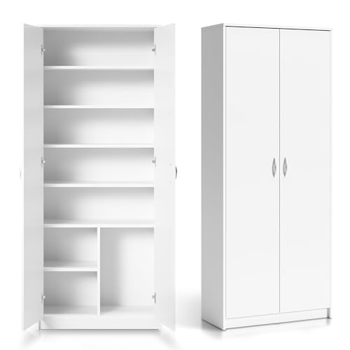 Home Collective Armoire Polyvalente Blanche 74 cm L x 180 cm H avec 6 étagères et Compartiment...