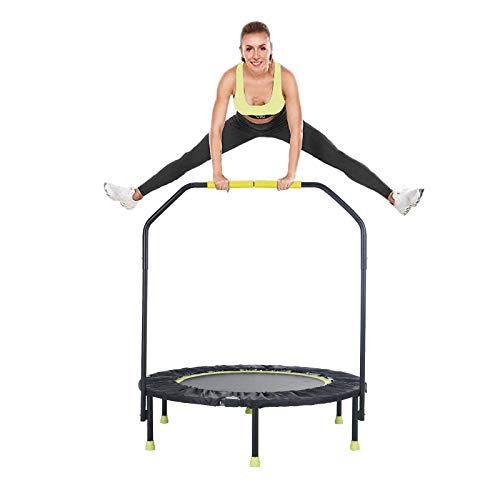 Gulujoy Foldable Mini Trampoline for Kids Adults Indoor Exercise Workout with Handle Bar 40  Fitness Rebounder Trampoline, Max Load 400 Lbs