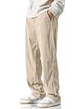 HOTake Men's Casual Corduroy Pants Vintage Drawstring Baggy Sweatpants Wide Leg L(36) Beige