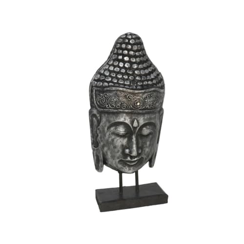 Gissed Estatua Decorativa de Buda, 50 cm, Cabeza de Madera Plateada con Base, Estilo Zen Asiático para Hogar (Tamaño 50)