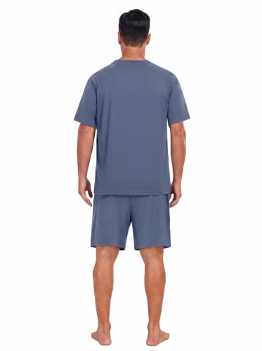 Image of Mens Pajamas Set Lightweight Summer Pjs Sleepwear Soft Comfy Short Sleeve Loungewear With Pocket (S-4X)