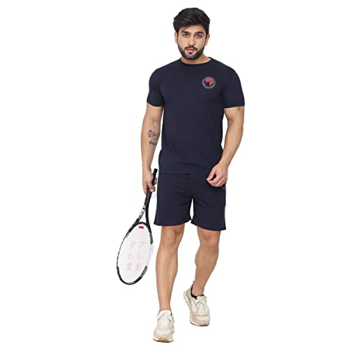 Image of D-GREEN Men's Basic Solid Cotton Round Neck Tracksuit for Athletics Jogging Gym and Sports